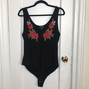 Forever 21 Plus Black Floral Embroidered Bodysuit